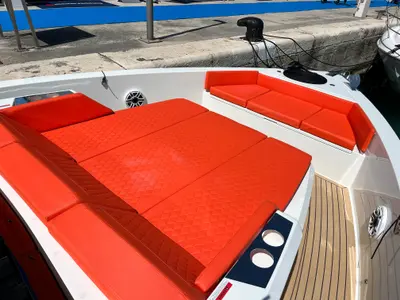 Deck of Eragon, a De Antonio D42 Open motor yacht at Seget Donji, Croatia
