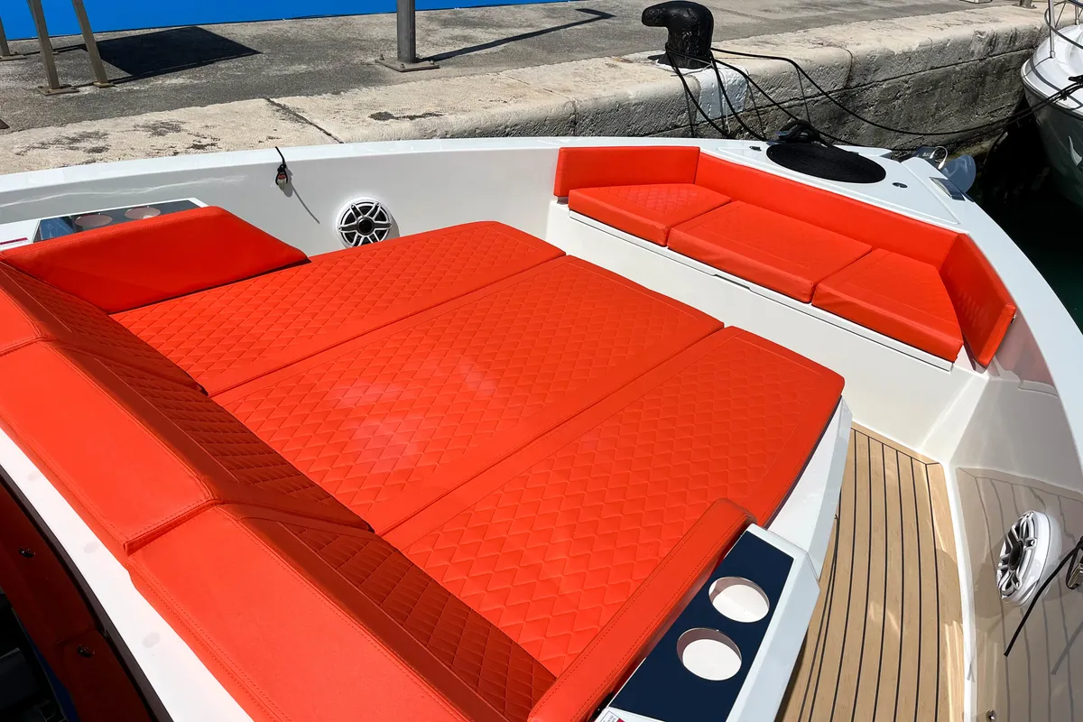 Deck of Eragon, a De Antonio D42 Open motor yacht at Seget Donji, Croatia