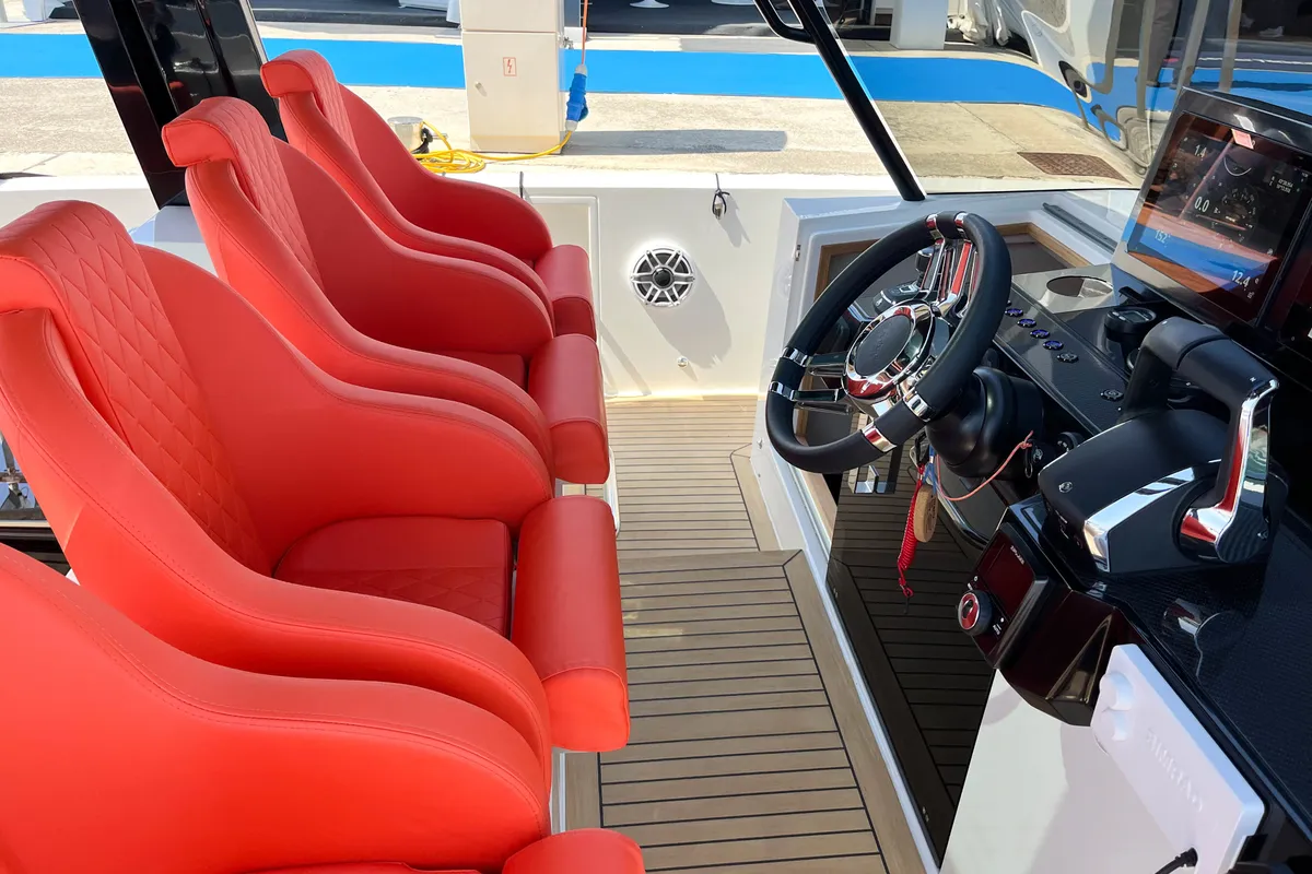 Cockpit of Eragon, a De Antonio D42 Open motor yacht at Seget Donji, Croatia