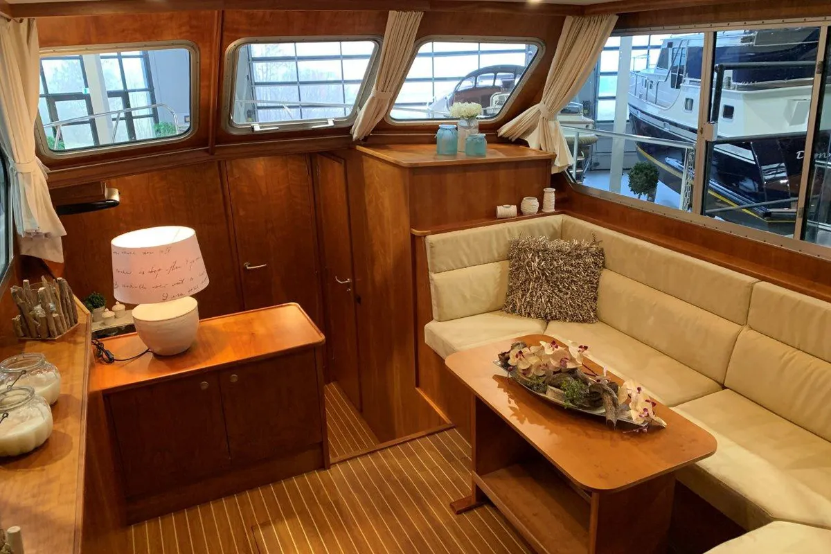 Salon of Vita Bella, a Gulet Succes 106 AC motorboat at Akkrum, Netherlands