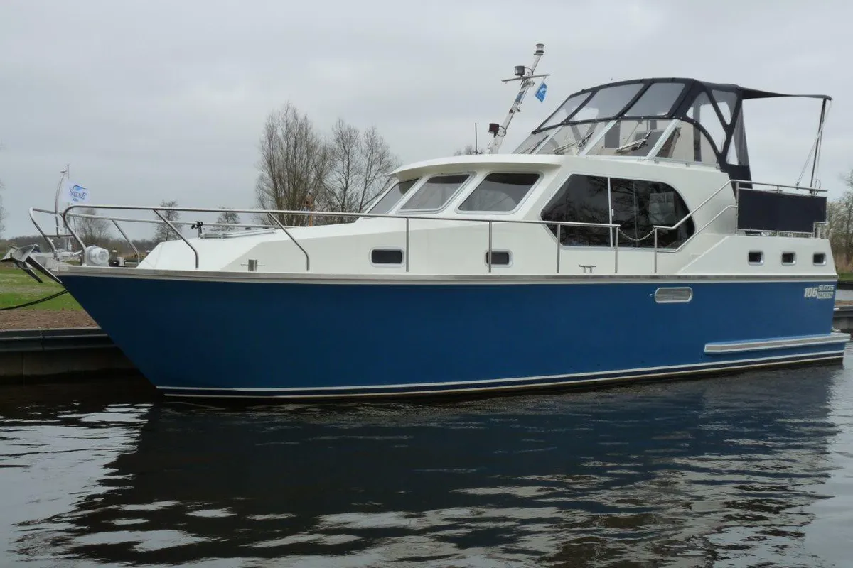 Exterior view of Vita Bella, a Gulet Succes 106 AC motorboat at Akkrum, Netherlands