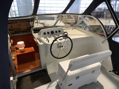Cockpit of Vita Bella, a Gulet Succes 106 AC motorboat at Akkrum, Netherlands