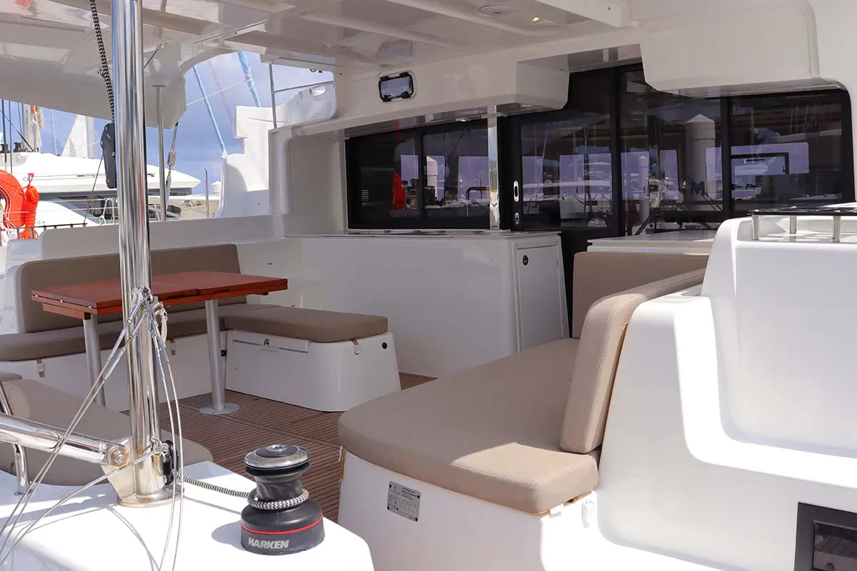 Deck of Taisia_X, a Lagoon 46 catamaran at Road Town, British Virgin Islands