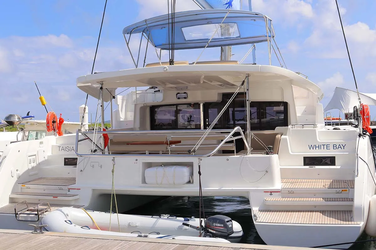 Exterior view of Taisia_X, a Lagoon 46 catamaran at Road Town, British Virgin Islands