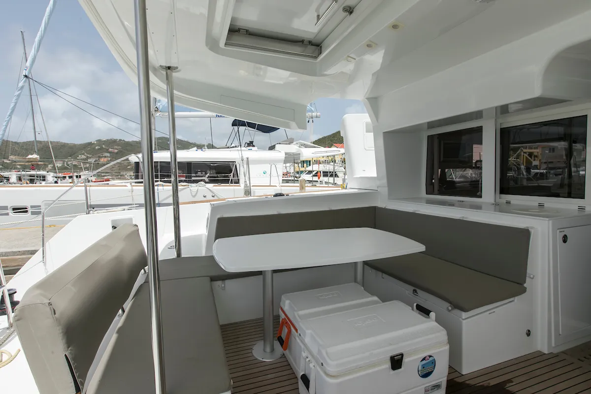 Salon of Gatto di Mare , a Lagoon 450 F catamaran at Roche Caiman, Seychelles