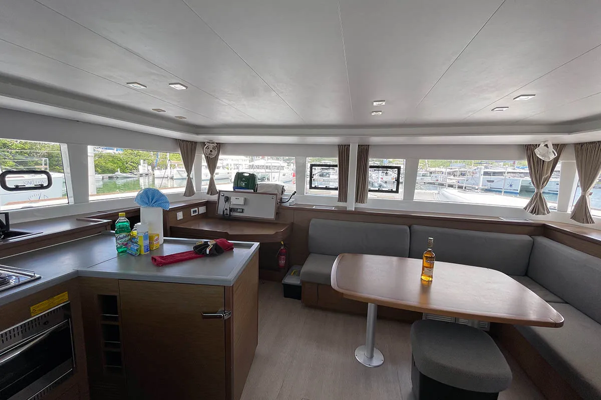 Galley of Gatto di Mare , a Lagoon 450 F catamaran at Roche Caiman, Seychelles