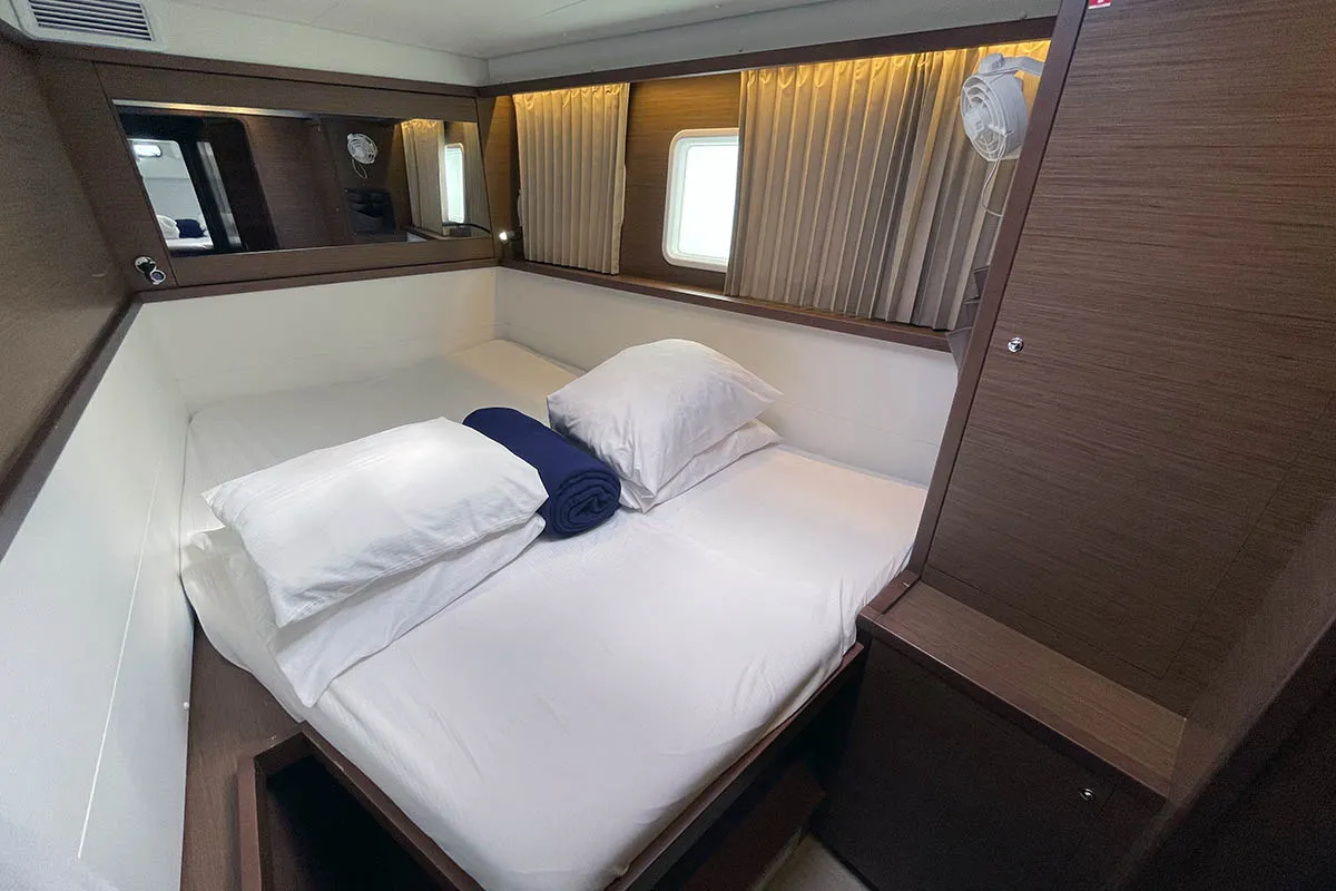 Cabin on Gatto di Mare , a Lagoon 450 F catamaran at Roche Caiman, Seychelles