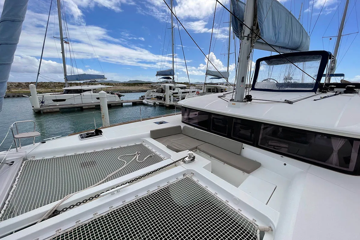 Deck of Gatto di Mare , a Lagoon 450 F catamaran at Roche Caiman, Seychelles