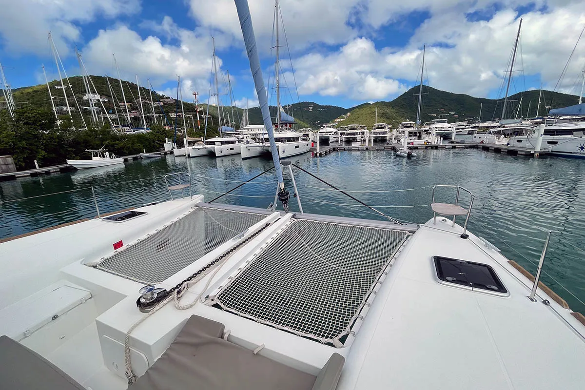 Deck of Gatto di Mare , a Lagoon 450 F catamaran at Roche Caiman, Seychelles