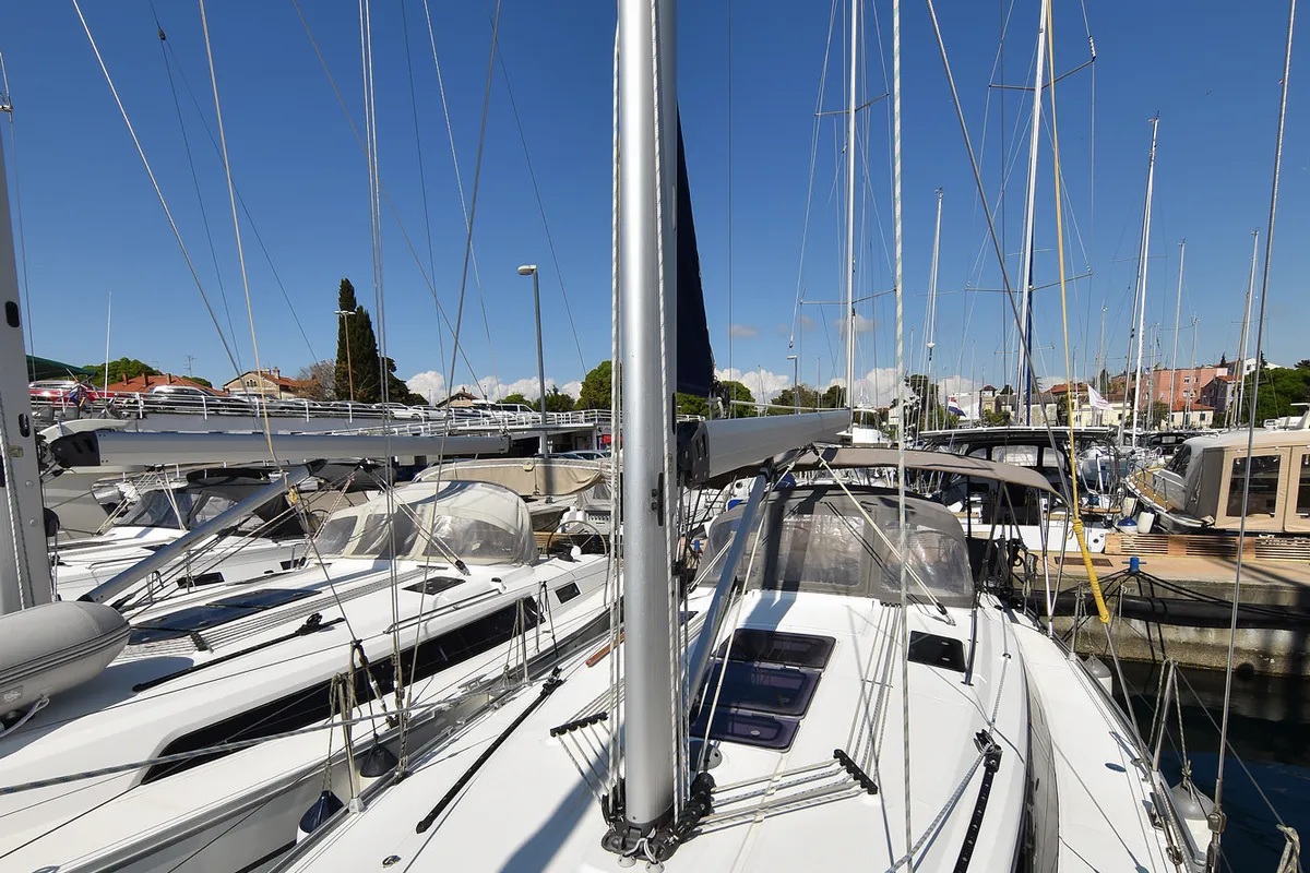 Deck of Viviana, a Bavaria 37 sailboat at Zadar, Croatia