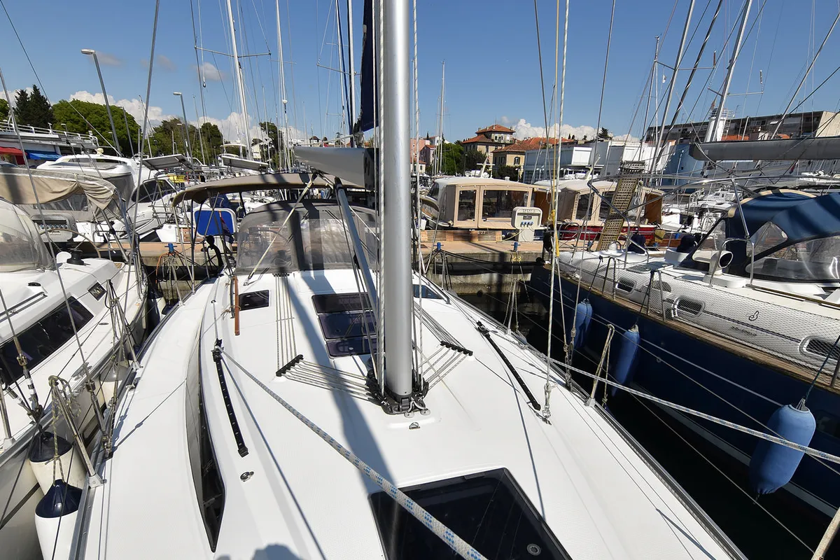 Deck of Viviana, a Bavaria 37 sailboat at Zadar, Croatia