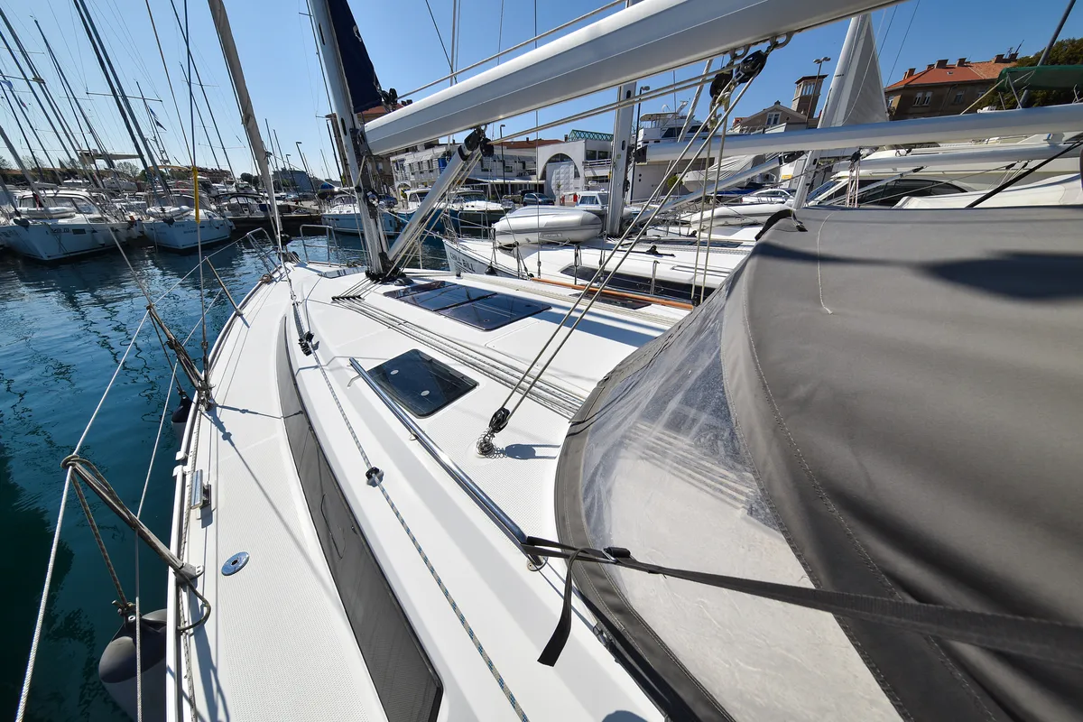 Deck of Viviana, a Bavaria 37 sailboat at Zadar, Croatia