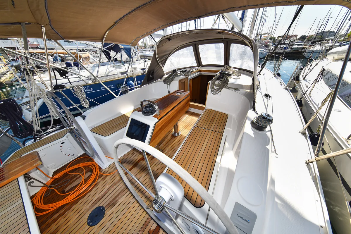 Cockpit of Viviana, a Bavaria 37 sailboat at Zadar, Croatia