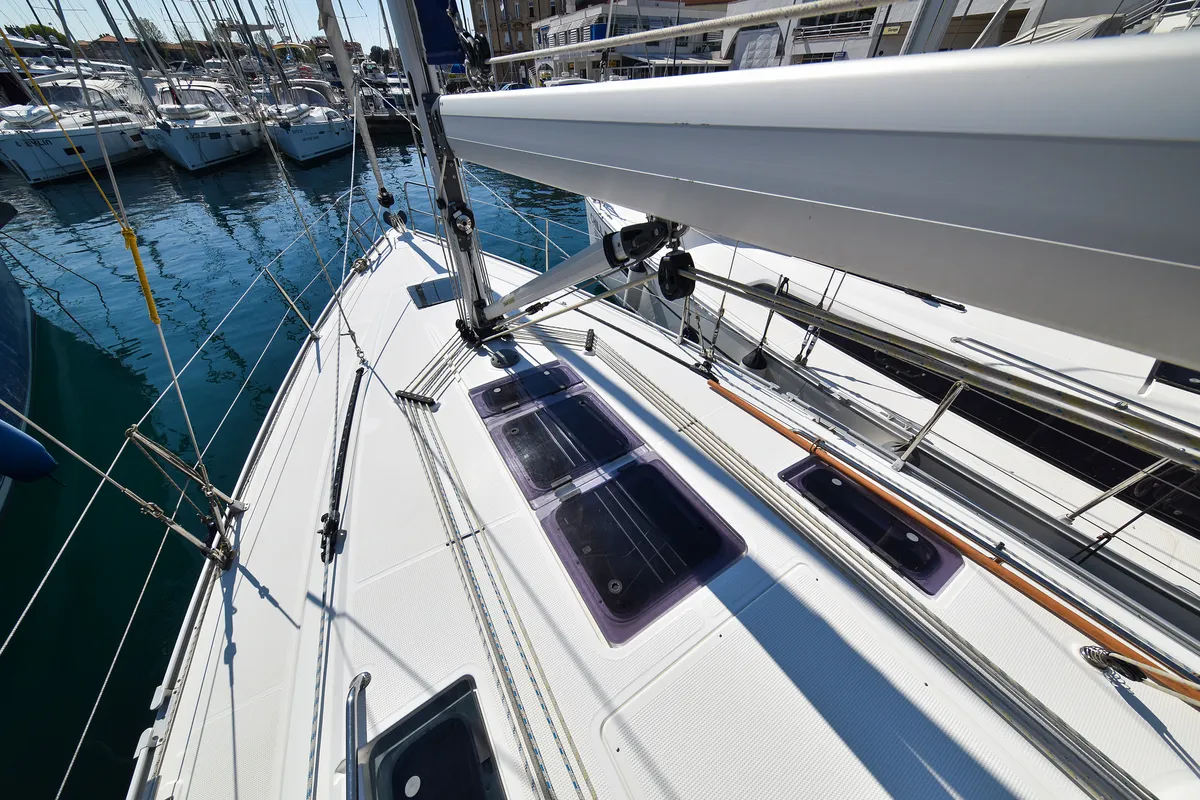 Deck of Viviana, a Bavaria 37 sailboat at Zadar, Croatia
