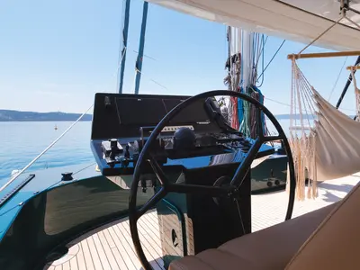 Cockpit of Premium +, a Sunreef 70 catamaran at Kaštela, Croatia