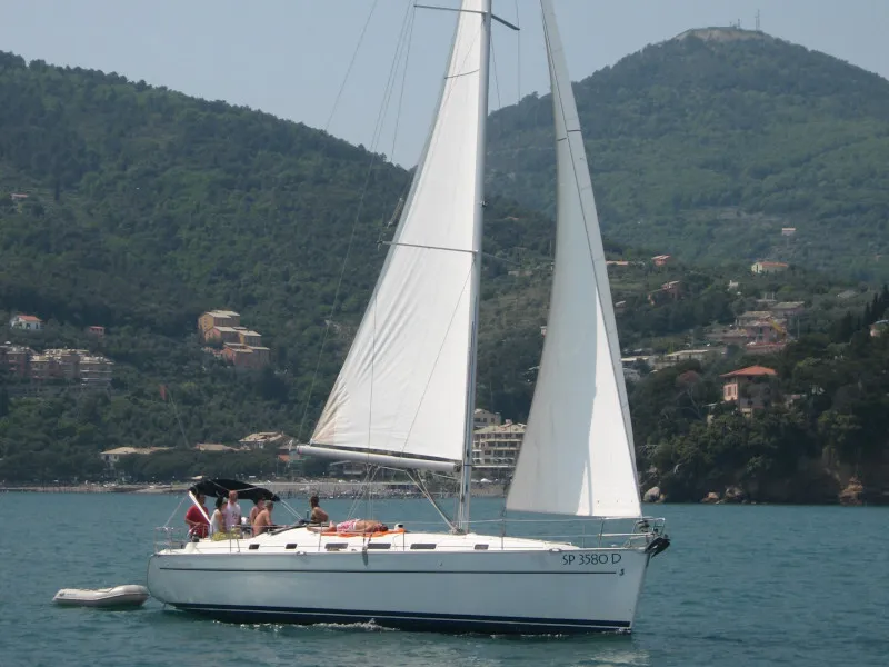 Exterior view of Tecno Sail, a Beneteau Cyclades 43.3 sailboat at Genoa, Italy