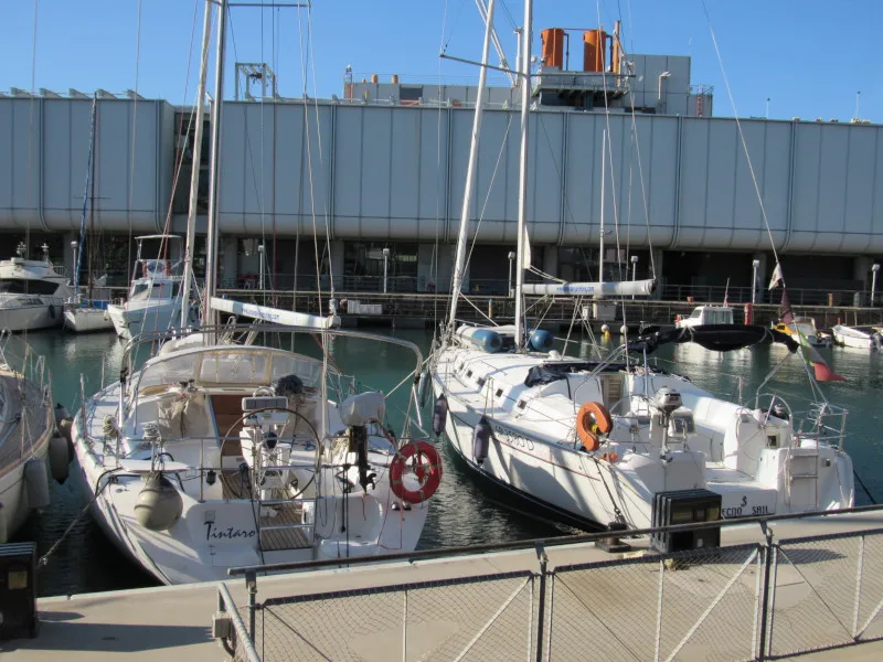 Exterior view of Tecno Sail, a Beneteau Cyclades 43.3 sailboat at Genoa, Italy