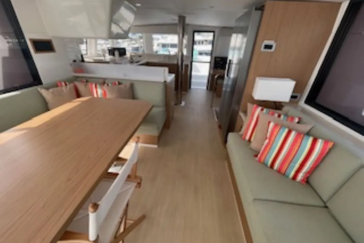 Salon of Sunset Chaser, a Bali 4.4 catamaran at Central Abaco, Bahamas
