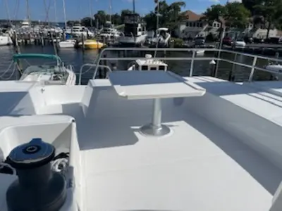 Deck of Sunset Chaser, a Bali 4.4 catamaran at Central Abaco, Bahamas