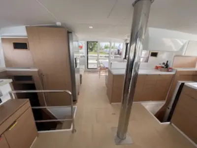 Salon of Sunset Chaser, a Bali 4.4 catamaran at Central Abaco, Bahamas