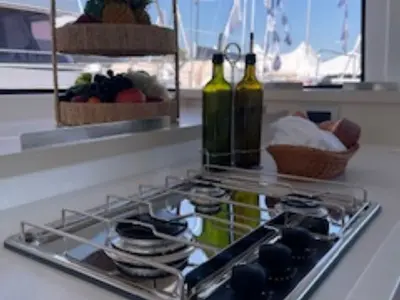 Galley of Sunset Chaser, a Bali 4.4 catamaran at Central Abaco, Bahamas