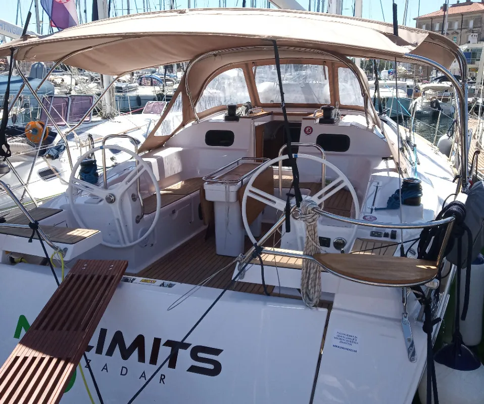 Cockpit of No Limits, a Elan Impression 45 sailboat at Tribunj, Croatia