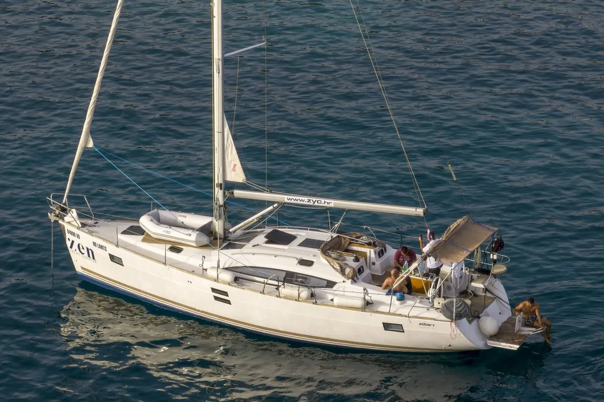 Exterior view of No Limits, a Elan Impression 45 sailboat at Tribunj, Croatia