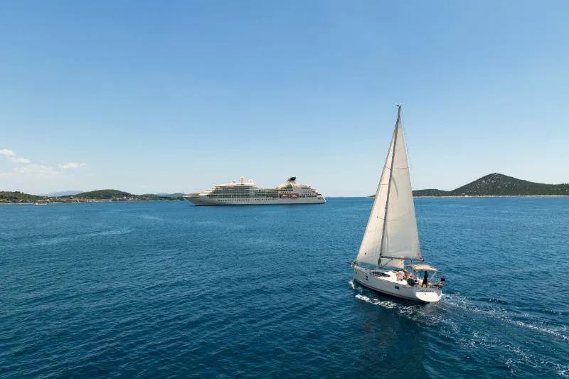 Exterior view of No Limits, a Elan Impression 45 sailboat at Tribunj, Croatia