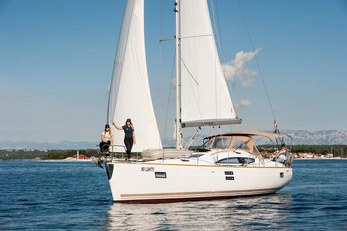 Exterior view of No Limits, a Elan Impression 45 sailboat at Tribunj, Croatia