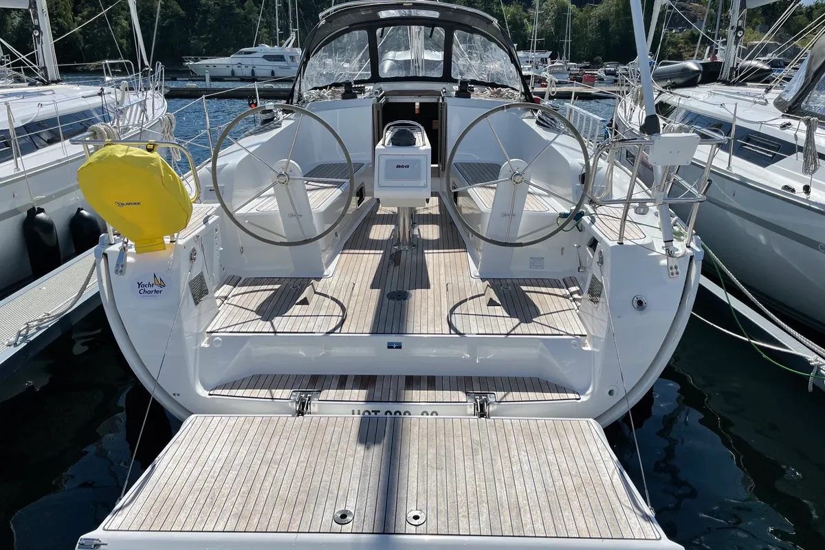 Cockpit of ZEPHYR, a Bavaria Cruiser 41 sailboat at Gothenburg, Sweden
