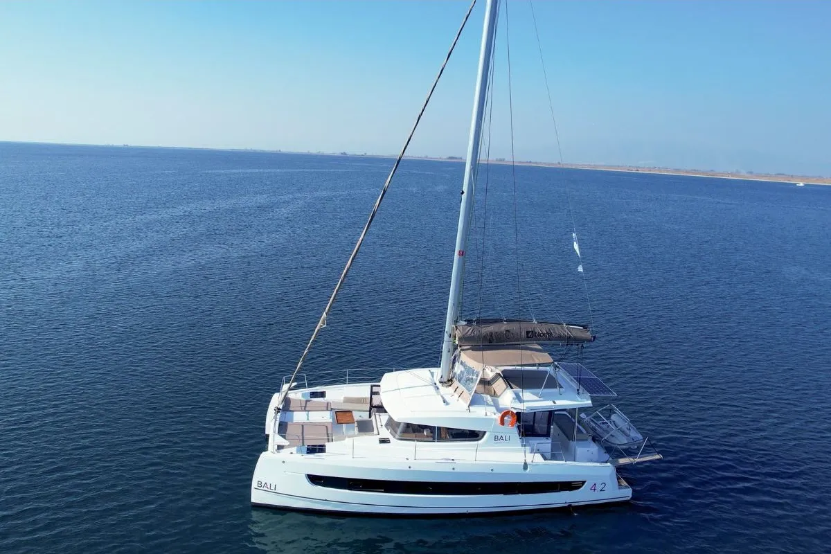 Exterior view of North Cat 42, a Bali 4.2 catamaran at Sipias, Greece