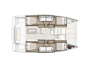 Floor plan of North Cat 42, a Bali 4.2 catamaran at Sipias, Greece