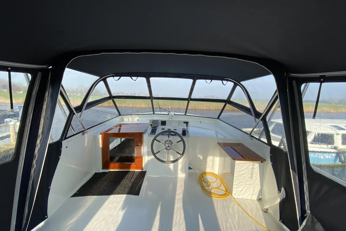 Cockpit of Atlas, a Tyvano 1400 motorboat at Heukelum, Netherlands