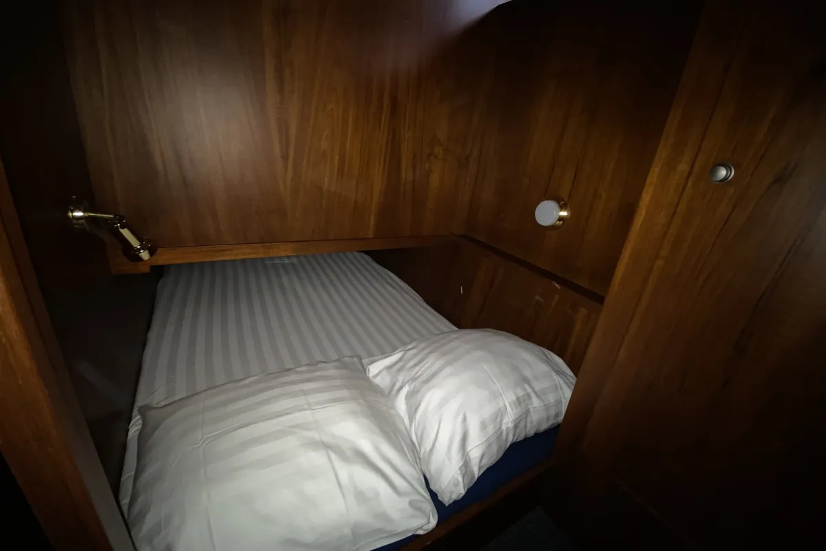 Cabin on Atlas, a Tyvano 1400 motorboat at Heukelum, Netherlands