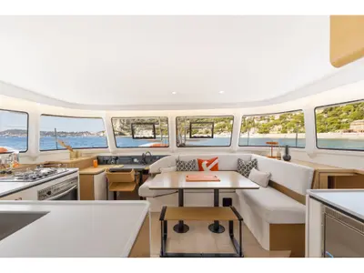 Salon of One Journey, a Excess 13 catamaran at Athens, Greece