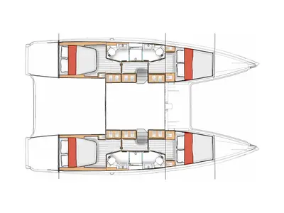Floor plan of One Journey, a Excess 13 catamaran at Athens, Greece