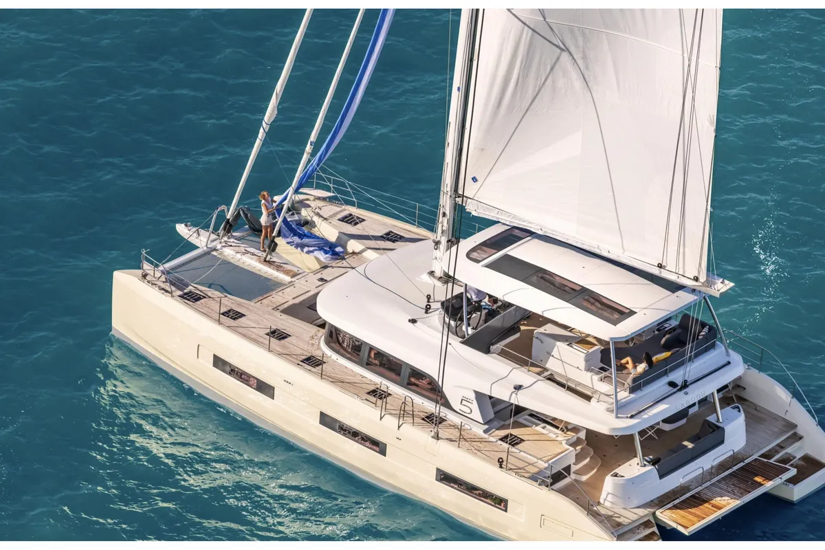 Exterior view of SMILEY, a Lagoon 55 catamaran at Pointe-à-Pitre, France