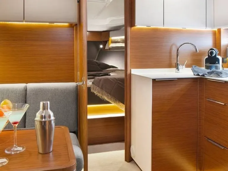 Galley of Felicita, a Bavaria Sport 360 Open motorboat at Calvià, Spain