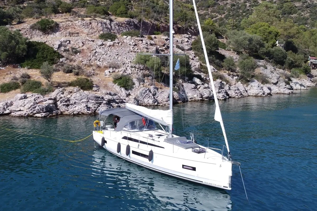 Exterior view of ESCAPE, a Beneteau Oceanis 40.1 sailboat at Athens, Greece