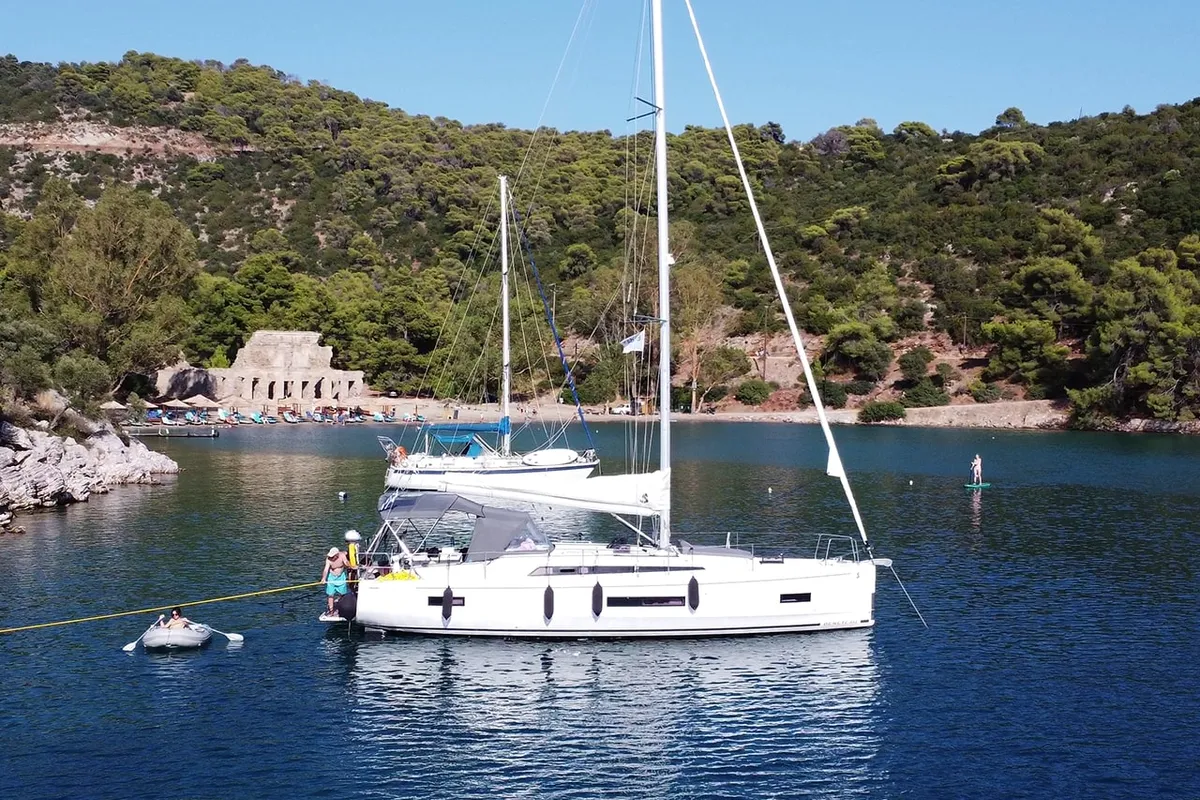 Exterior view of ESCAPE, a Beneteau Oceanis 40.1 sailboat at Athens, Greece
