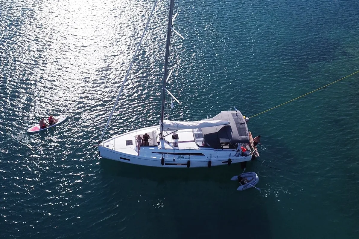 Exterior view of ESCAPE, a Beneteau Oceanis 40.1 sailboat at Athens, Greece