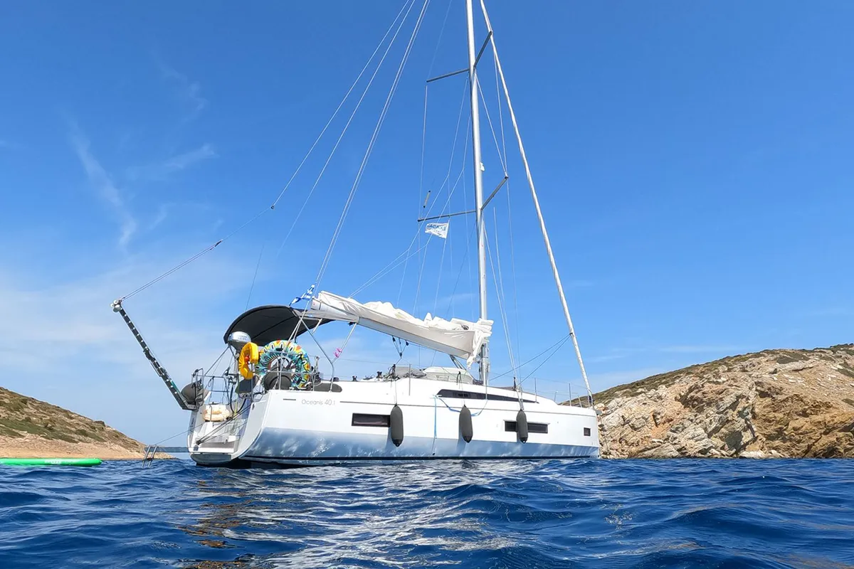 Exterior view of ESCAPE, a Beneteau Oceanis 40.1 sailboat at Athens, Greece