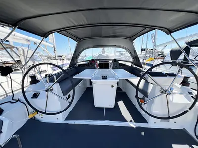 Cockpit of ESCAPE, a Beneteau Oceanis 40.1 sailboat at Athens, Greece