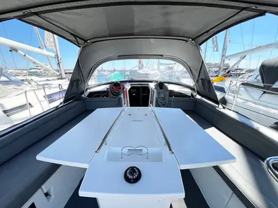 Deck of ESCAPE, a Beneteau Oceanis 40.1 sailboat at Athens, Greece