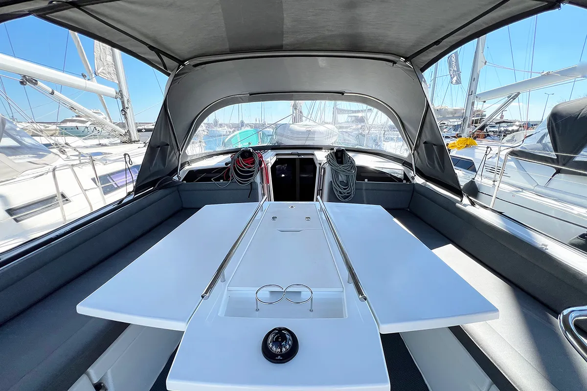 Deck of ESCAPE, a Beneteau Oceanis 40.1 sailboat at Athens, Greece
