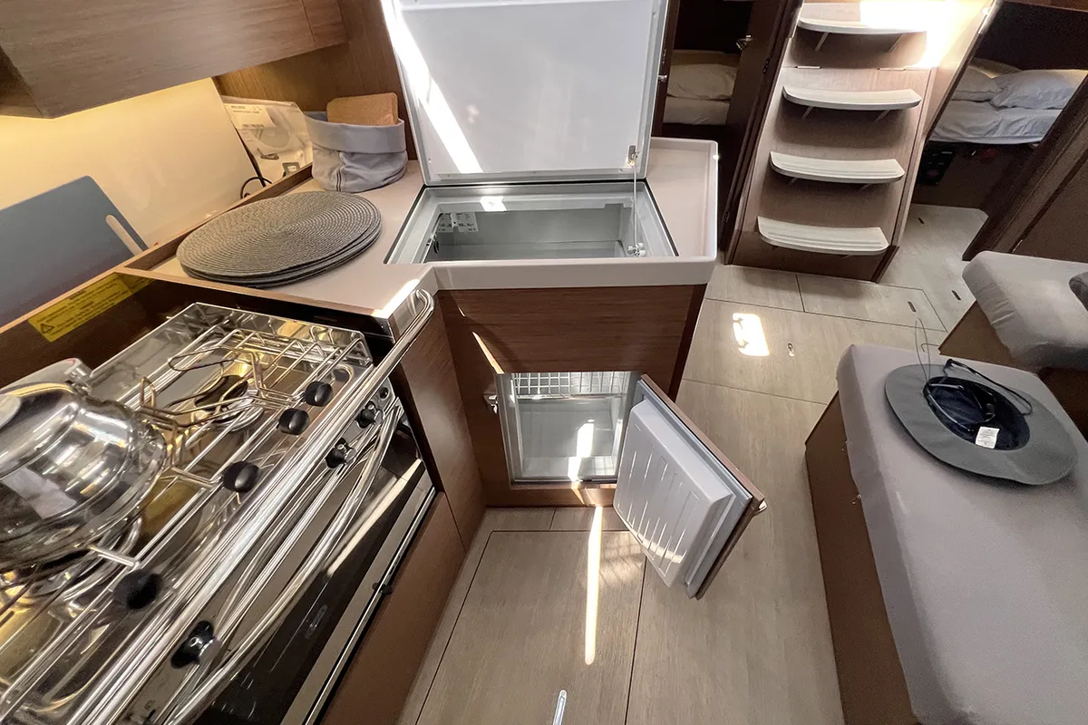 Galley of ESCAPE, a Beneteau Oceanis 40.1 sailboat at Athens, Greece