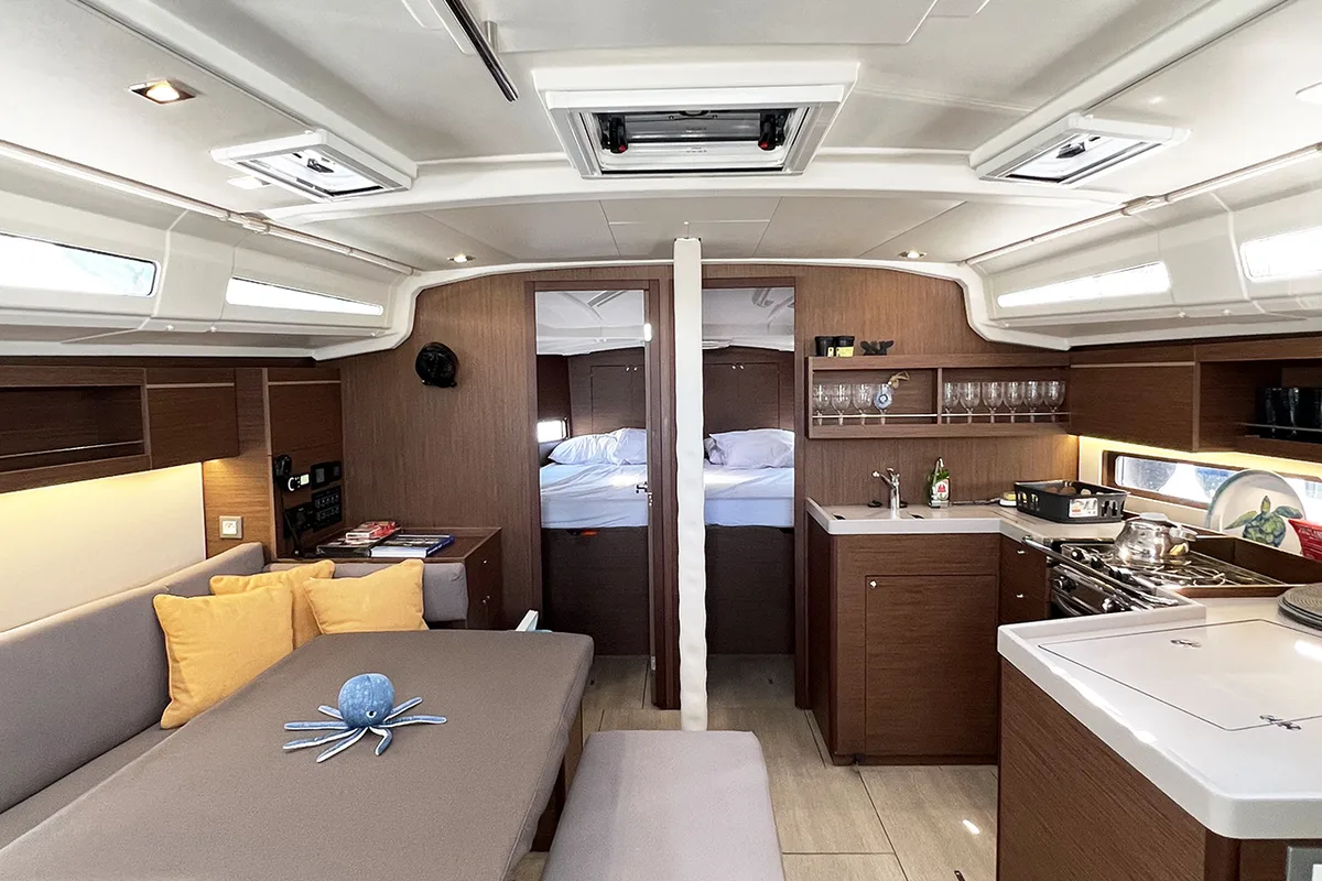 Salon of ESCAPE, a Beneteau Oceanis 40.1 sailboat at Athens, Greece