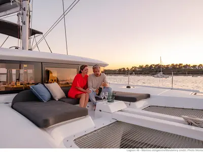 Deck of BYC PARATY, a Lagoon 46 catamaran at Angra dos Reis, Brazil