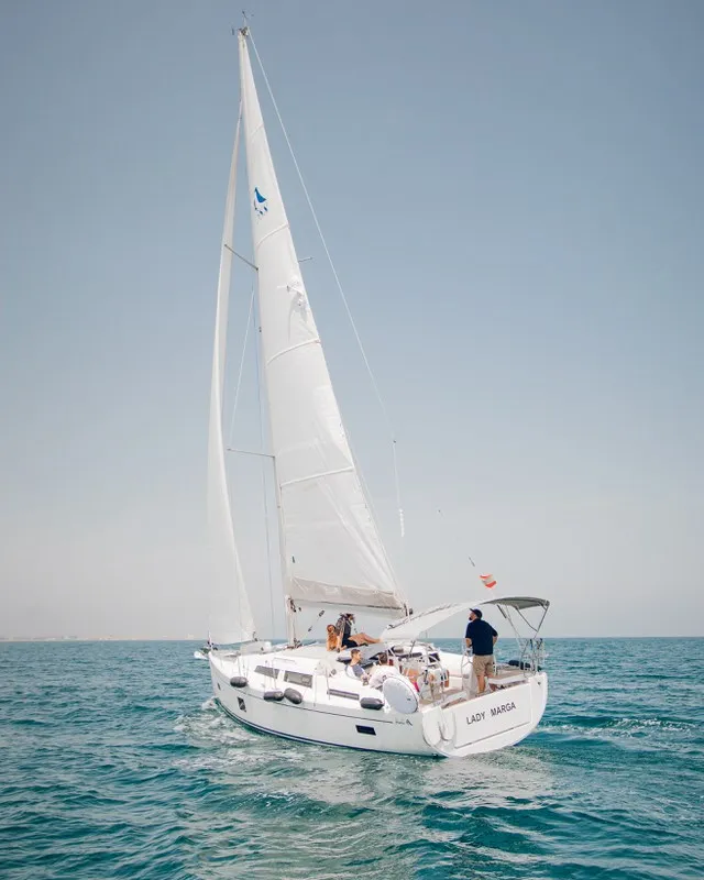 Exterior view of Lady Marga, a Hanse 388 sailboat at Dénia, Spain