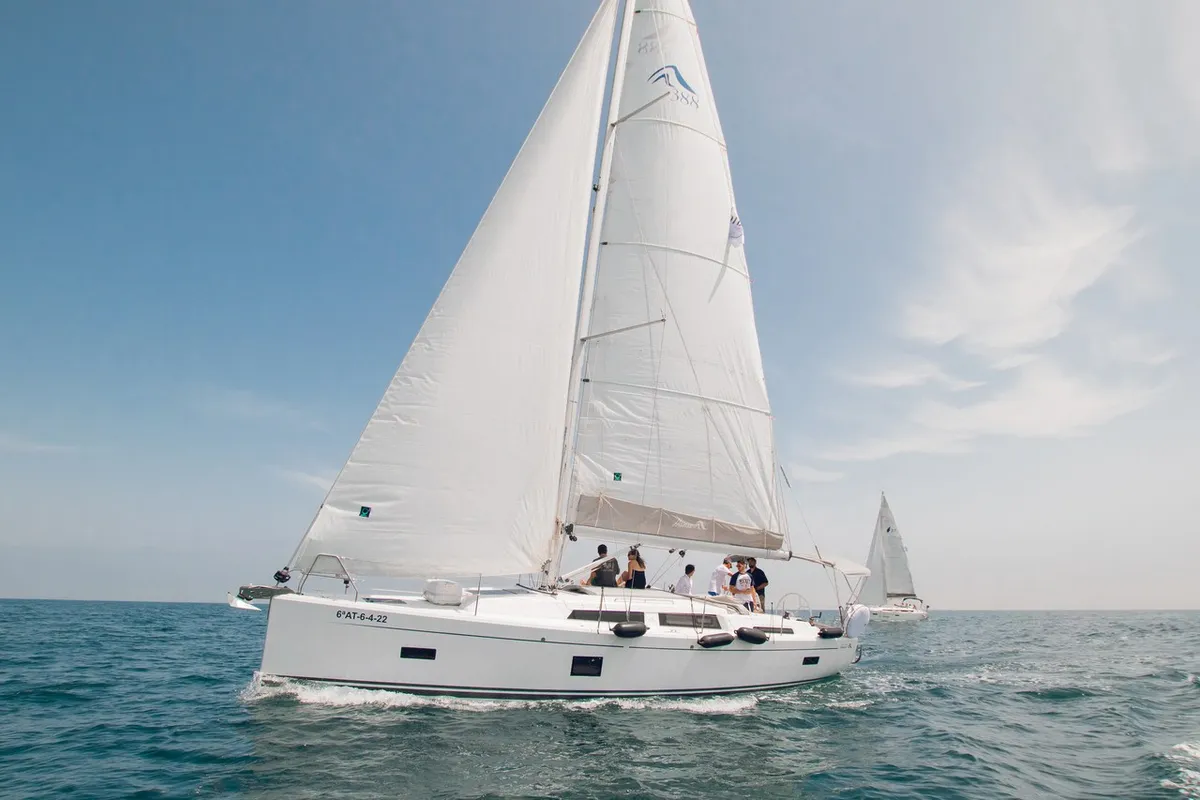 Exterior view of Lady Marga, a Hanse 388 sailboat at Dénia, Spain